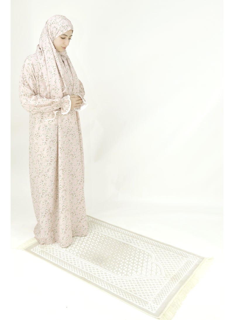  داماس كولكشن باس صلاة نسائي قطعة واحدة من قماش كريب فوكا فاخر مع وشاح متصل وجيب – ملابس صلاة شرعية مريحة - Image 2